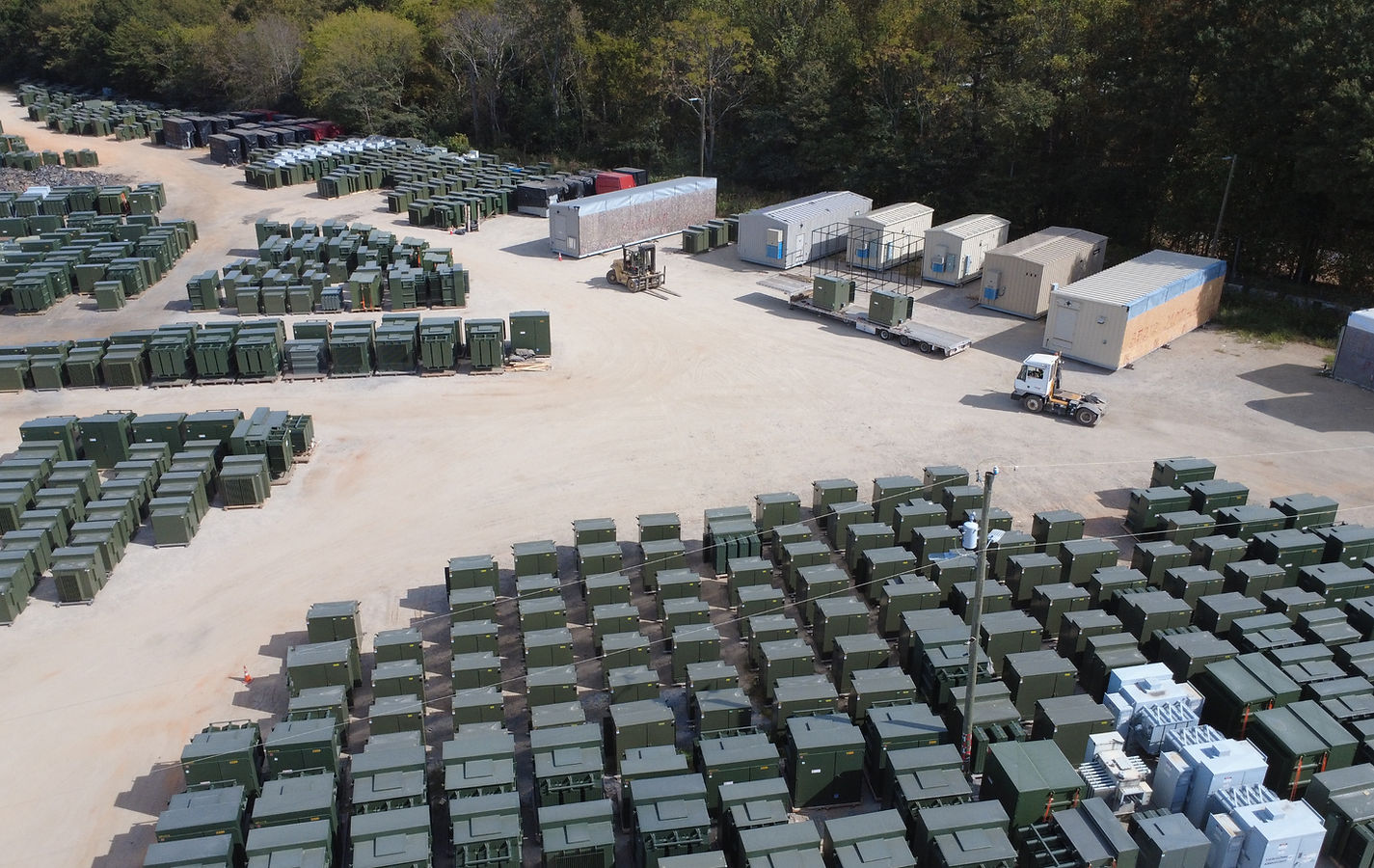 Aerial view of industrial outdoor storage yard